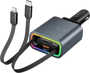 BAKEEY Rétractable Chargeur Voiture USB C 4-en-1