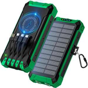 POWER BANK Chargeur Solaire Portable sans Fil Batterie Externe USB-C 15W Charge Rapide 6 Sorties 3 Entrées pour Téléphone, avec Lampe de Poche